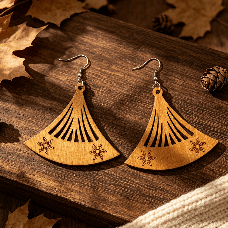 Autumn Winter Style Bohemian Retro Fan Pattern Dangle Earrings